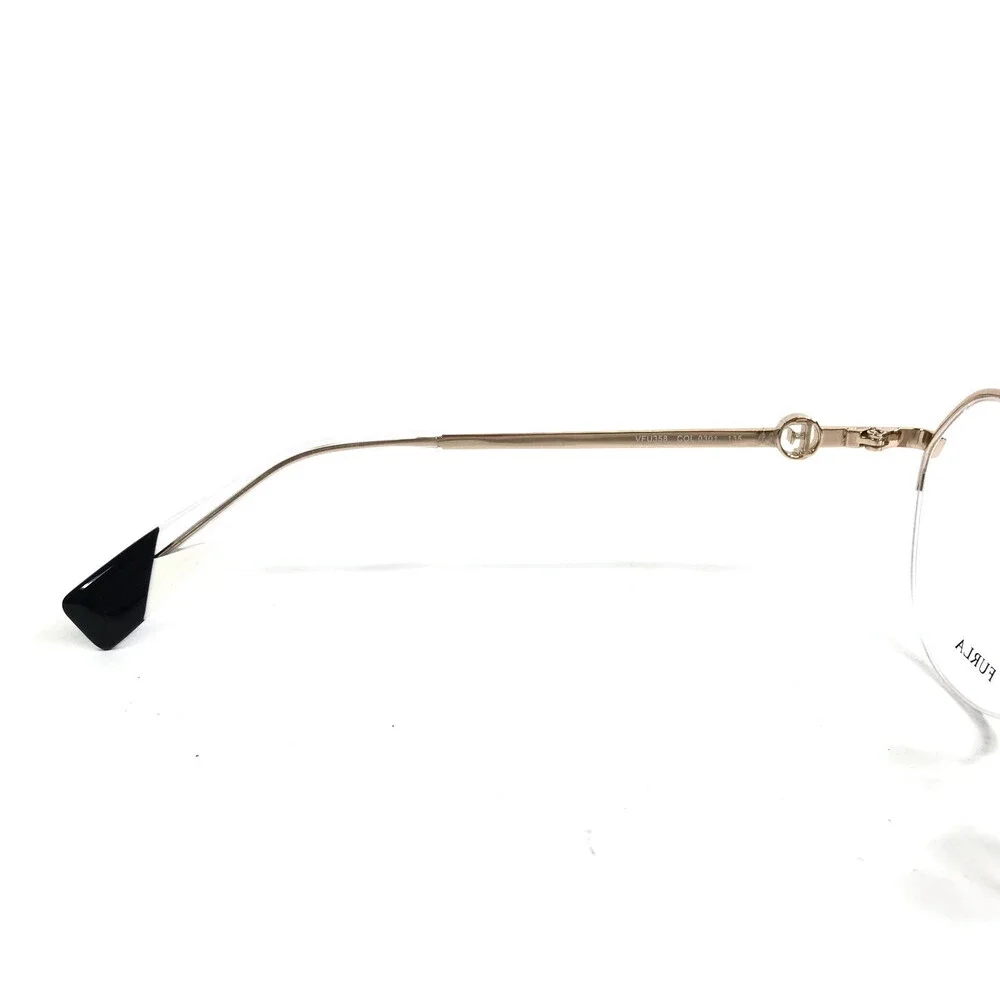 Furla Eyeglasses Frames VFU358 COL.0301 Black Gold Round Half Rim 50-19-135